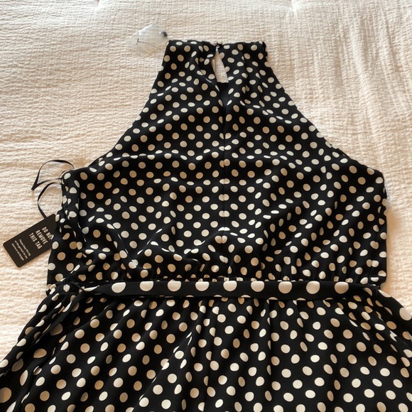Express Black & White Polka Dot Cocktail Dress with Asymmetrical Ruffled Hemline - Picture 11 of 12